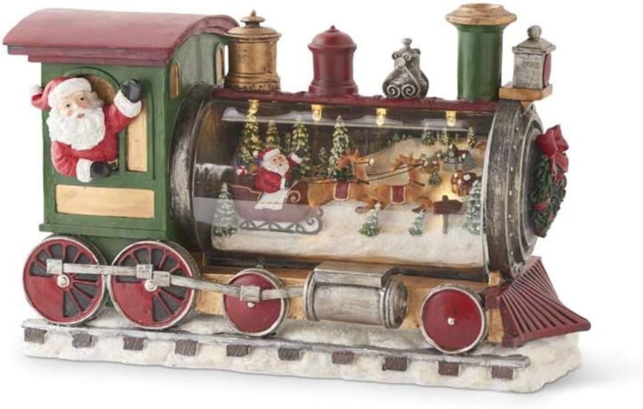 13"Santa Globe with Train and Timer – Festive Christmas Snow Globe Decoration